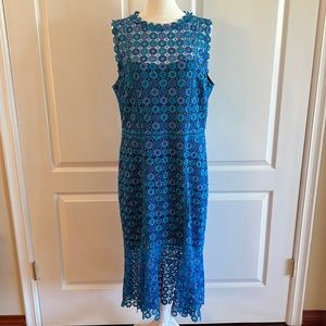 ELIE TAHARI FLORAL CROCHET BLUE DRESS